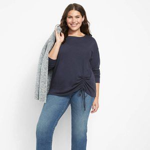 Lane Bryant Classic Long-Sleeve Boatneck Tee with Adjustable Drawcord 18/20 Navy